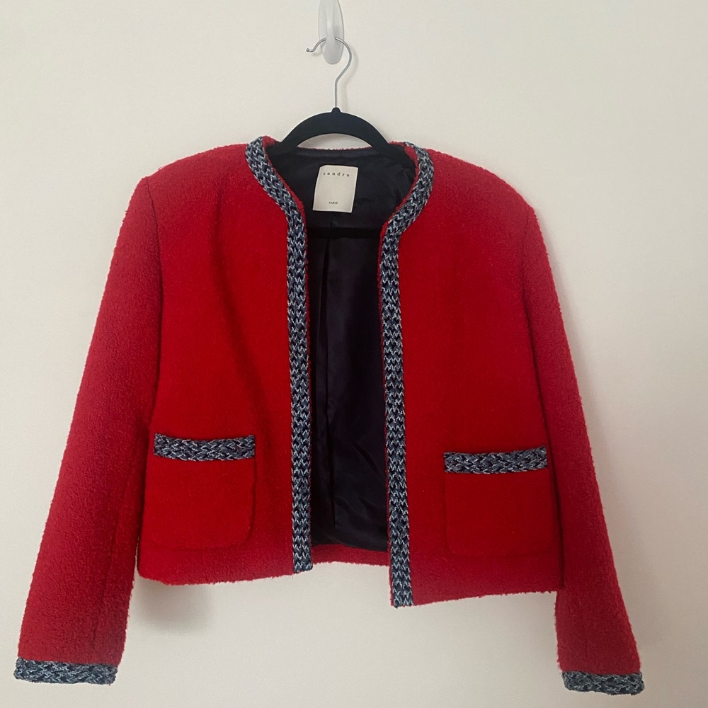 Sandro red jacket with blue trim